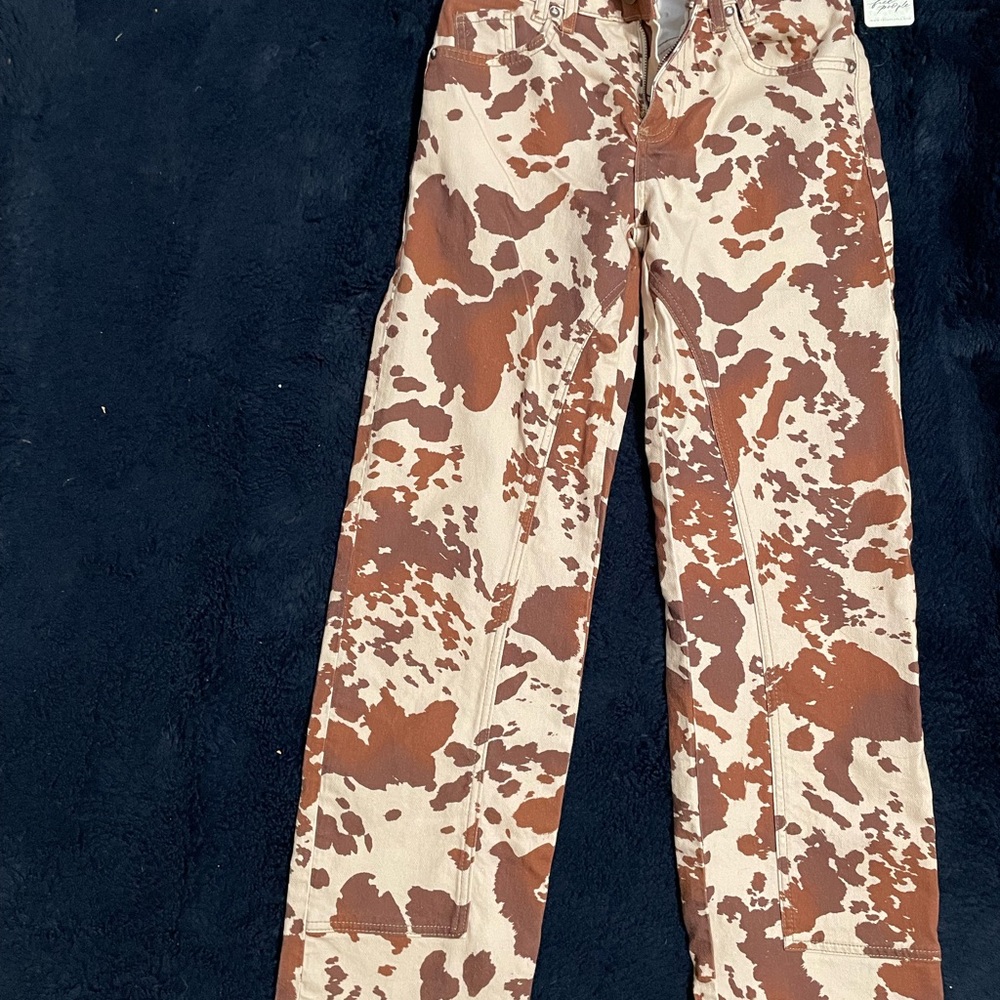 Free People Brown Cow Print Jeans NWT